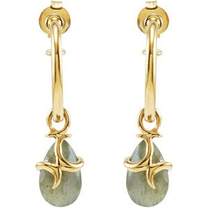 18K Yellow Gold Vermeil Labradorite Hoop Earrings