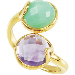 18k Yellow Gold Vermeil Amethyst & Chrysoprase Ring Size 6