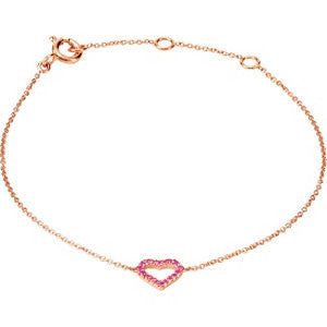 14k Rose Gold Pink Sapphire Heart Bracelet