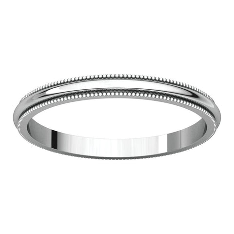 14k White Gold 2mm Milgrain Band, Size 6