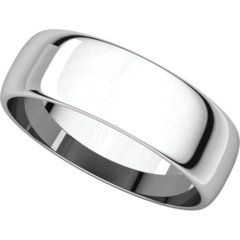 10k White Gold 6mm Half Round Light Band, Size 9.5
