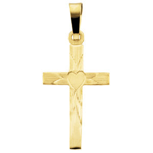 14k Yellow Gold Cross with Heart Pendant
