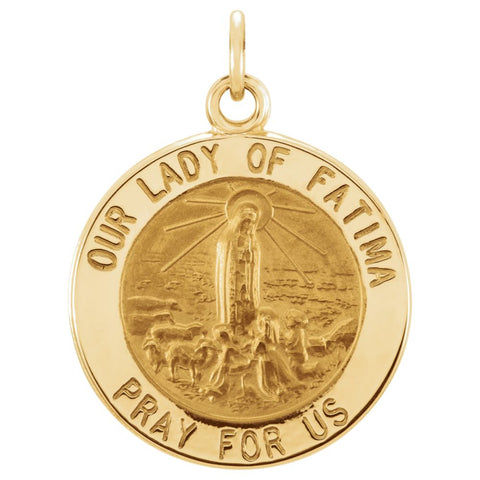 14k Yellow Gold 15mm Round Our Lady of Fatima Medal