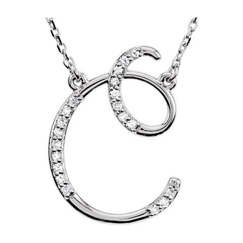 Sterling Silver Letter "C" 1/8 CTW Diamond Initial 16" Necklace