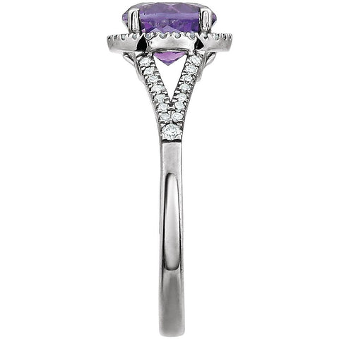 14k White Gold Amethyst & 1/5 CTW Diamond Ring, Size 7