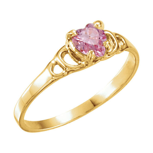 14k Yellow Gold Pink Heart Cubic Zirconia Youth Ring Size 3