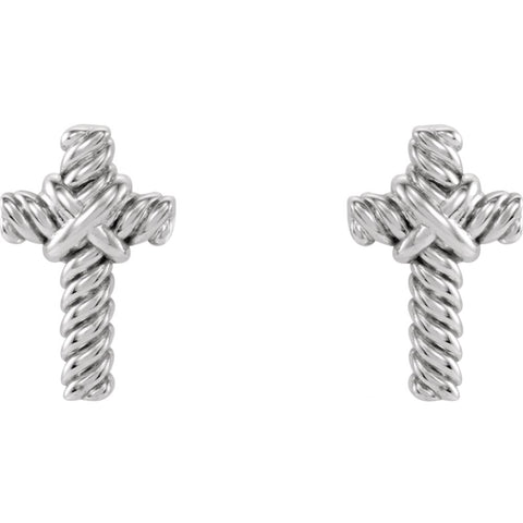 14k White Gold Rope Cross Earrings