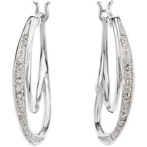 14k White Gold Diamond Hoop Earrings
