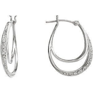 14k White Gold Diamond Hoop Earrings