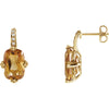 Pair of 12.00x08.00 mm and 0.06 CTTW Genuine Citrine and Diamond Earrings in 14K Yellow Gold
