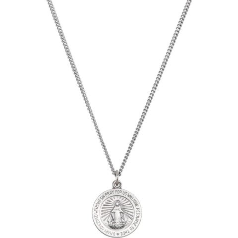 Sterling Silver 12mm Miraculous Medal with 18" Curb Chain