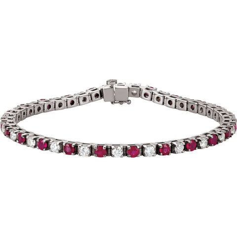 14k White Gold Ruby & 2 1/3 CTW Diamond 7.25" Bracelet