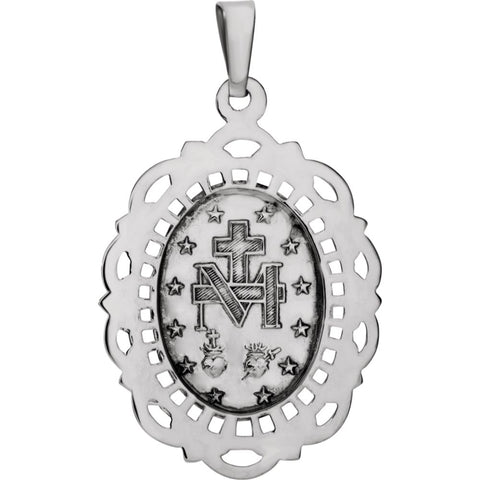 14k White Gold 25x18mm Oval Filigree Miraculous Medal
