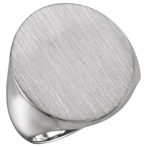 14k White Gold 22x20mm Men's Signet Ring with Brush Finish, Size 10