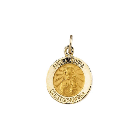 14k Yellow Gold 12mm Round Matka Boska Medal