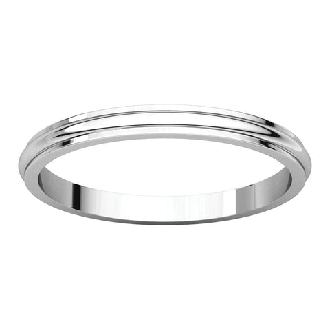 14k White Gold 2mm Half Round Edge Band, Size 4.5