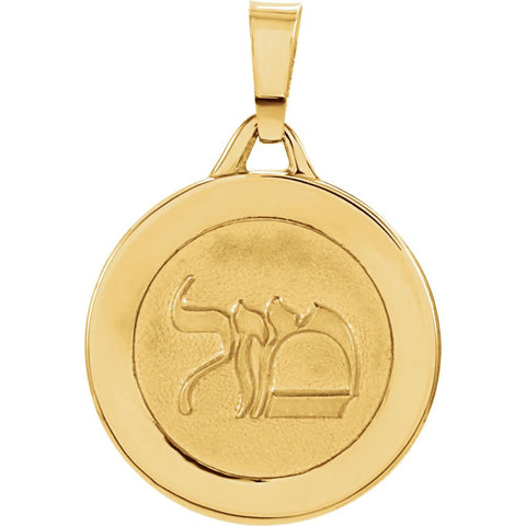 14k Yellow Gold 15mm Round Mazel Good Luck Medal
