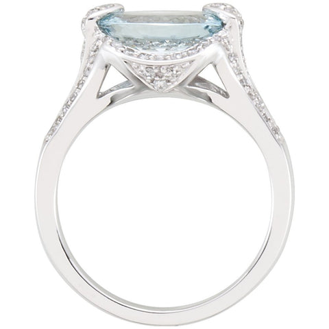 14k White Gold Aquamarine & Diamond Accented Ring, Size 8