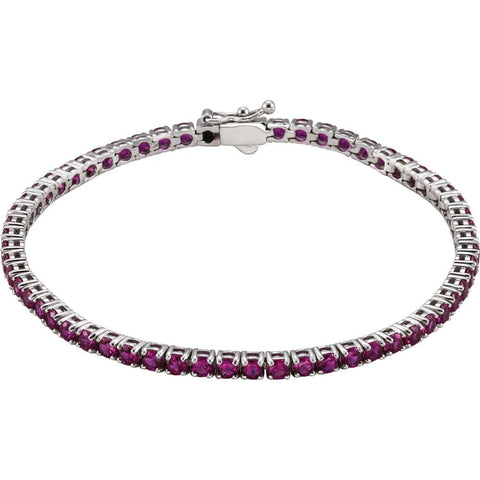 14k White Gold Lab-Grown Ruby Line 7.25" Bracelet