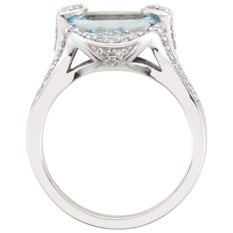 14k White Gold Aquamarine & Diamond Accented Ring, Size 7