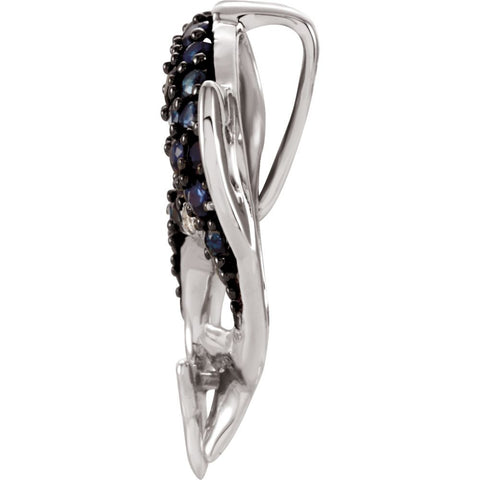 14k White Gold Blue Sapphire & .03 CTW Diamond Pendant