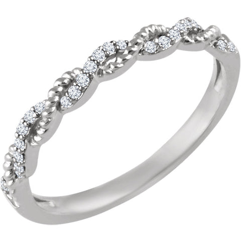 14k White Gold .08 CTW Diamond Stackable Ring , Size 7