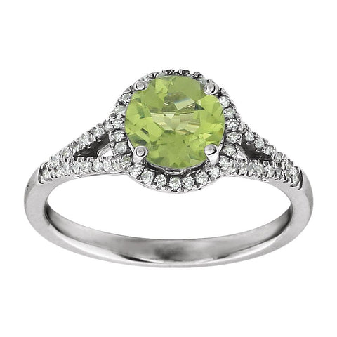 14k White Gold Peridot & 1/5 CTW Diamond Ring, Size 7