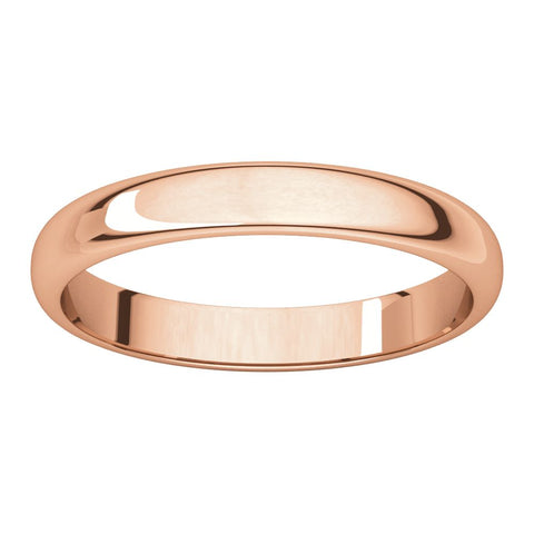 14k Rose Gold 3mm Half Round Band, Size 6.5