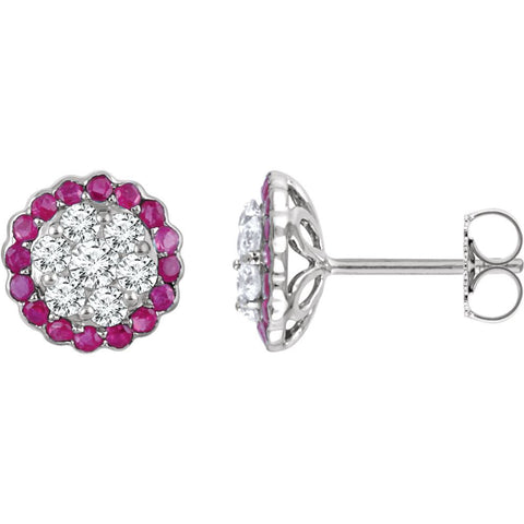 14k White Gold Ruby & 5/8 CTW Diamond Earrings