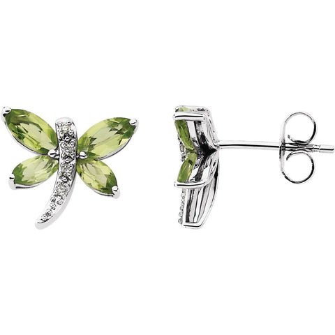 14k White Gold Peridot & .04 CTW Diamond Earrings