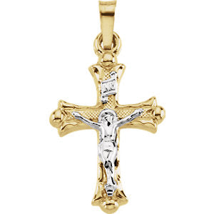 14K Yellow & White 20x14mm Hollow Crucifix Pendant