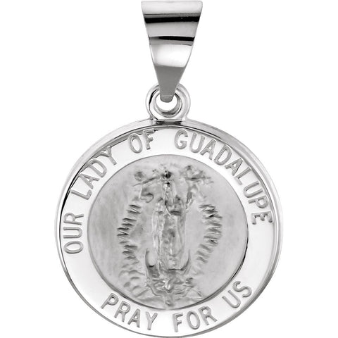 Hollow Round Our Lady of Guadalupe Medal in 14k White Gold