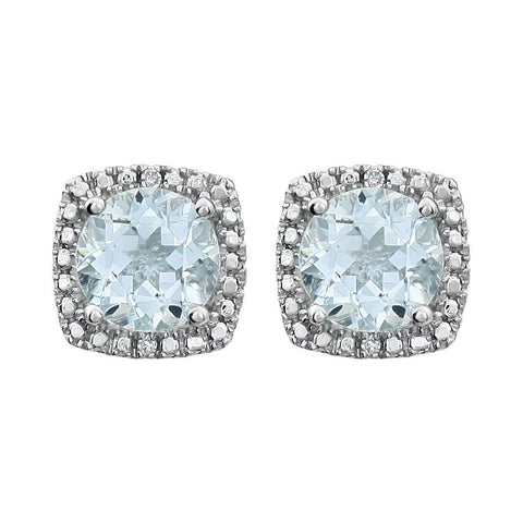 Sterling Silver 6mm Aquamarine & .015 CTW Diamond Earrings