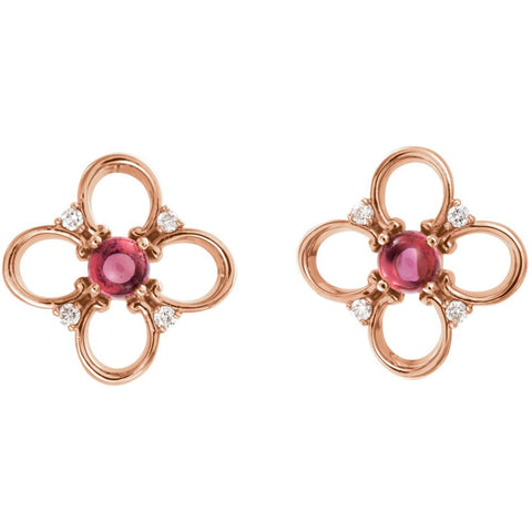 14k Rose Gold Pink Tourmaline & .04 CTW Diamond Earrings