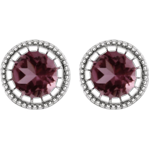 14k White Gold Pink Tourmaline "October" Birthstone Earrings
