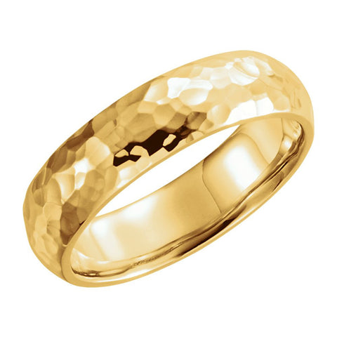 14k Yellow Gold 6mm Comfort Fit Hammer Finish Band Size 11