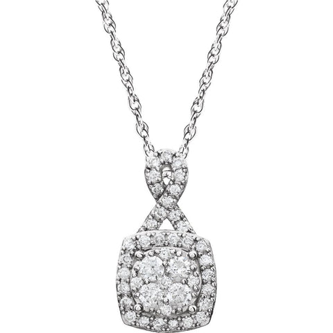 14k White Gold 3/4 CTW Halo-Style Diamond 18" Necklace