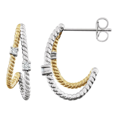 14k White Gold & 14K Yellow Gold Plated 1/10 CTW Diamond Earrings