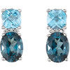14k White Gold London Blue Topaz, Swiss Blue Topaz & .01 CTW Diamond Earrings