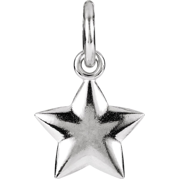 14k White Gold 15.75x9.75mm Puffed Star Charm with Jump Ring