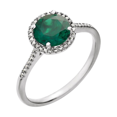 Sterling Silver Lab-Grown Emerald & .01 CTW Diamond Ring, Size 7