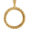 14k Yellow Gold 2.5mm Solid Rope Tab Back Frame Pendant for 1/2 Ounce American Eagle or 1/2 Ounce South African Rand Coin