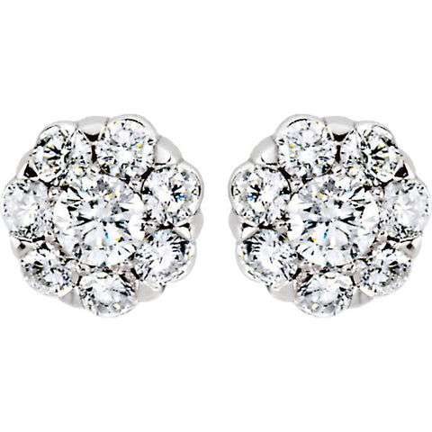 14k White Gold 2 CTW Diamond Cluster Earrings