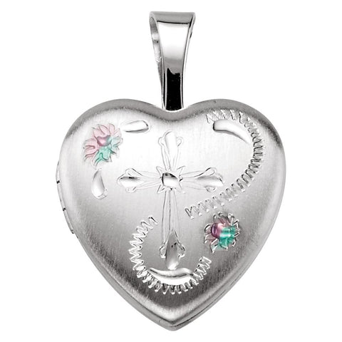 Sterling Silver Heart Locket with Cross
