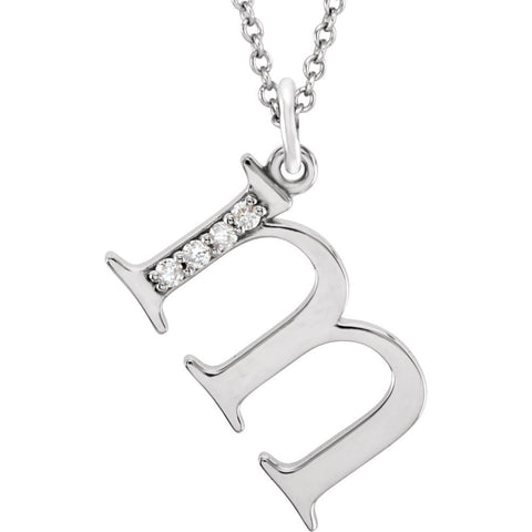 14k White Gold .025 CTW Diamond Lowercase Letter "m" Initial 16" Necklace