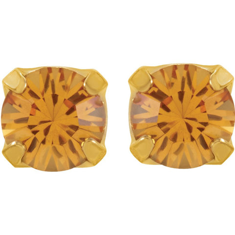 24K Yellow with Stainless Steel Solitaire "November" Birthstone Piercing Earrings