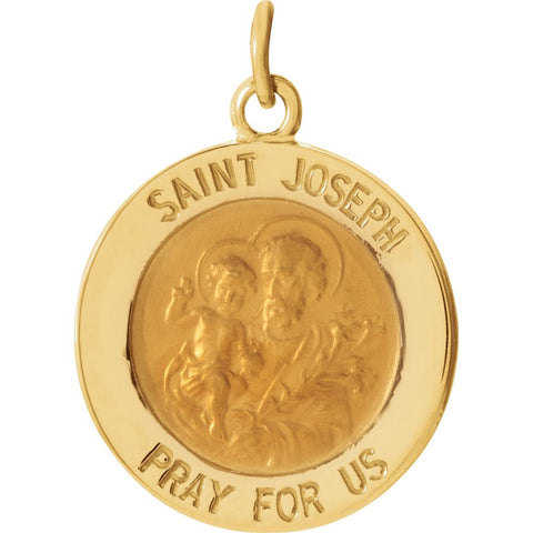 14k Yellow Gold 15mm Round St. Joseph Medal