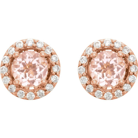 14k Rose Gold Morganite & 1/5 CTW Diamond Earrings