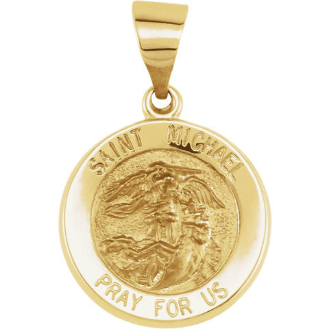 14k Yellow Gold 14.75mm Round Hollow St. Michael Medal