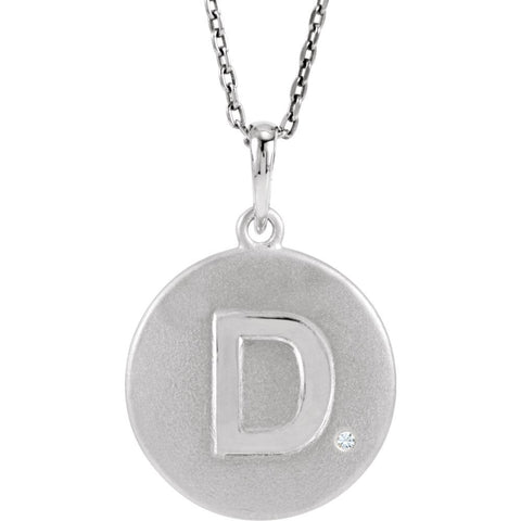 Sterling Silver .005 CTW Diamond Letter "D" Initial Disc 18" Necklace